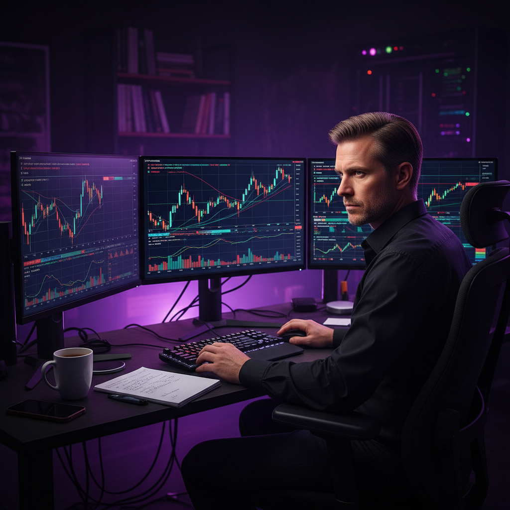 Cryptohandelaar achter meerdere schermen