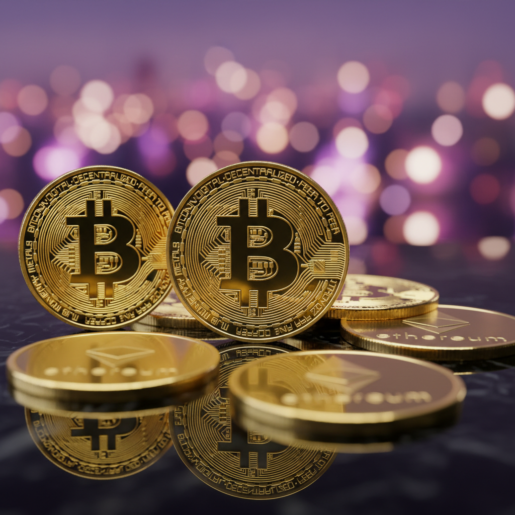 Bitcoin munten op houten tafel